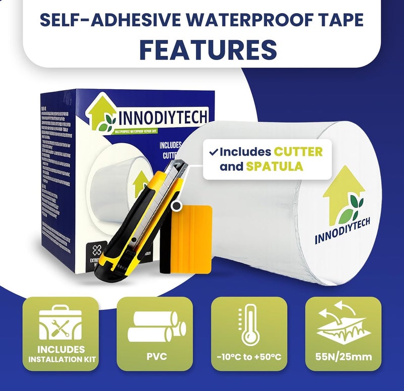 INNODIYTECH Greenhouse Tape Heavy Huty Waterproof | 3.94"W x 4.92 ft L | Transparent, Polyvinyl Chloride, Durable, Adhesive, Easy to Apply Quick Patch also aquaseal for awning tape, Pools, Boats, Camping, Tents. - Image 4
